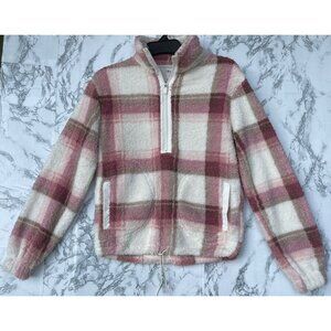 No Boundaries XXS Pink Plaid 1/4 Zip Pullover 100% Recycled Polyester Soft Cozy